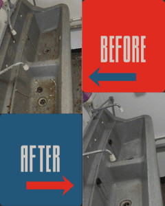 Before and after image of double sink.